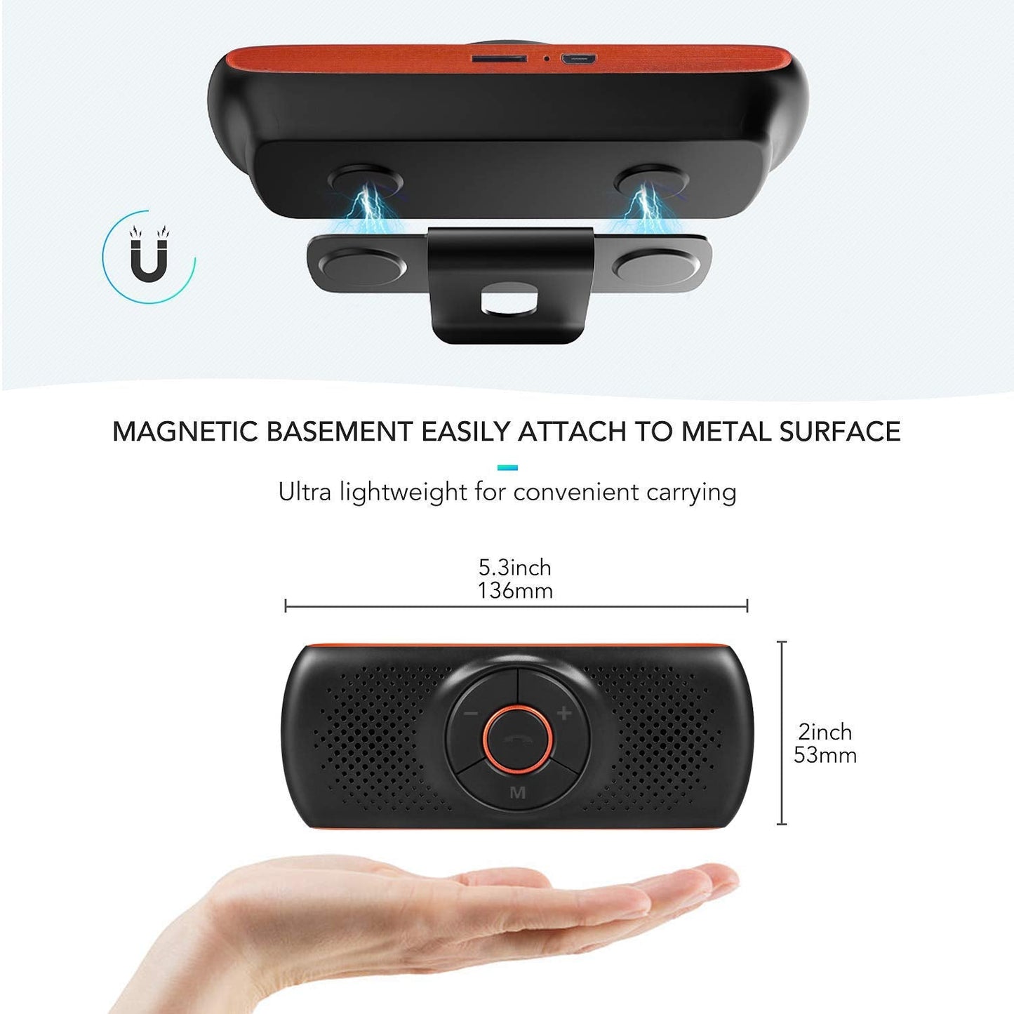 Bluetooth Car Speaker for Cell Phone HandsFree Bluetooth 5.0 CarKits 3W Loud Speakerphone for GPS Music,Wireless in Car Handsfree Speaker with Visor Clip,Supports Voice Command,TF Card Playback