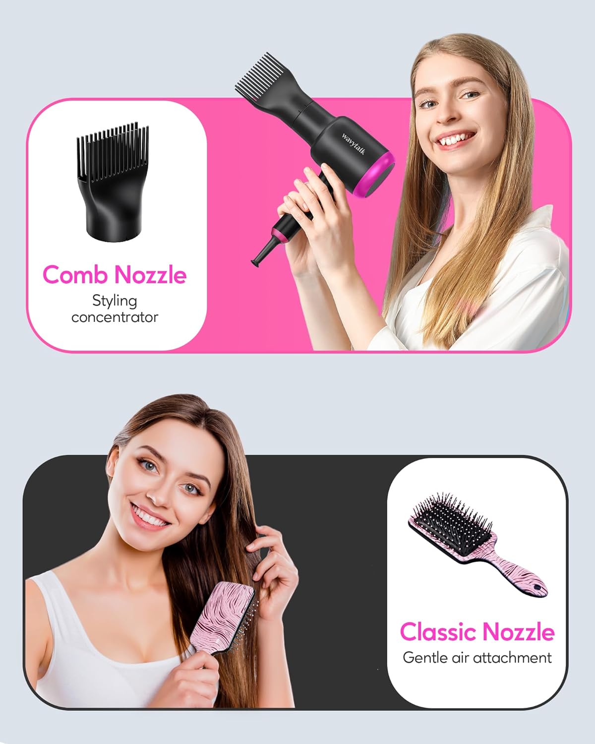 Wavytalk 1875W Ionic Hair Dryer | Lightweight & Quiet | 4 Attachments for All Hair Types