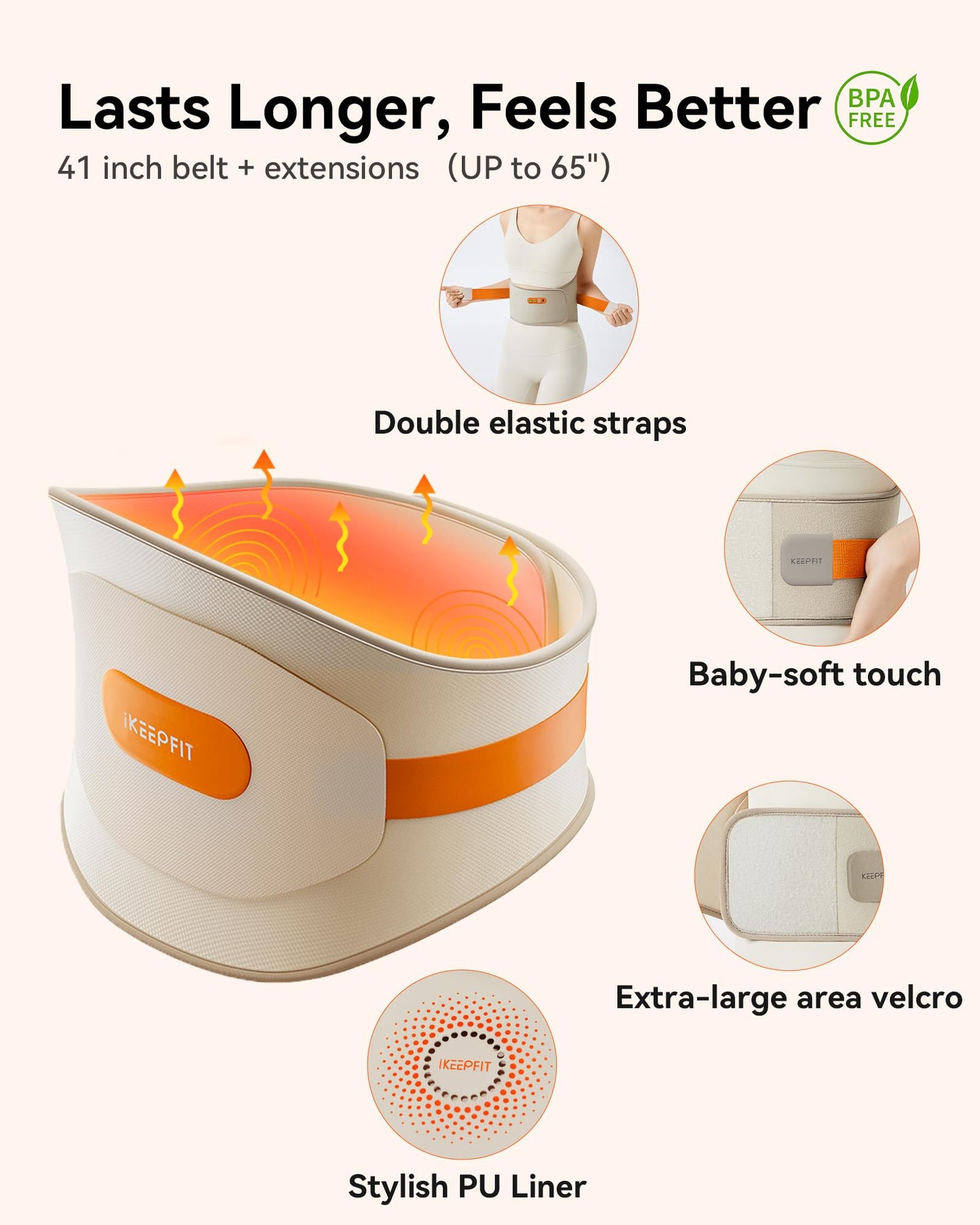 Portable Heating Pad with Massager for Back Pain Relief: MAXwarm® 3.0, IKEEPFIT® Electric Cordless Heat Pad for Period Cramps, Extra Large 65", 8000mAh Battery, Gift for Women Men(Beige)