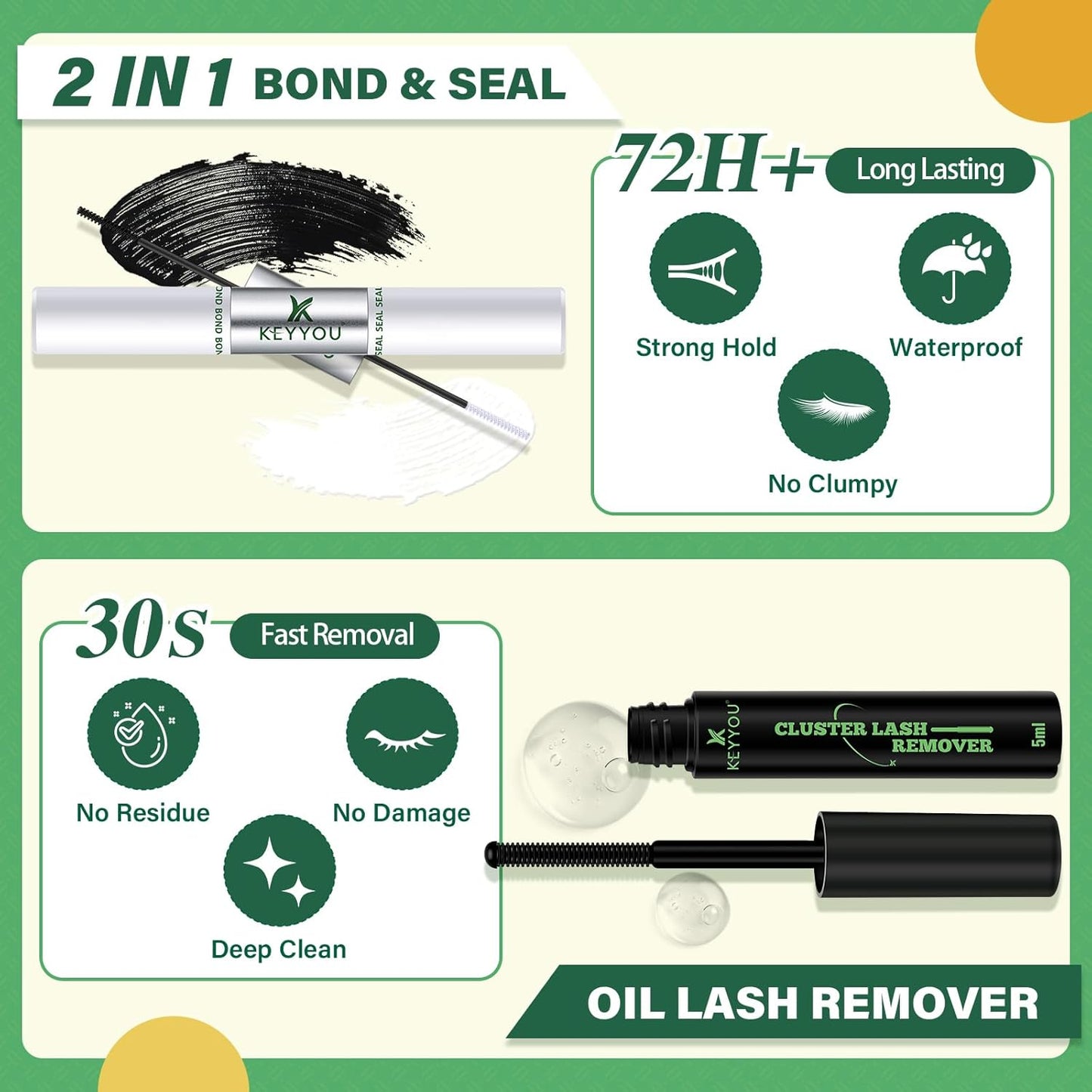 DIY Lash Extension Kit KEYYOU 144pcs Lash Clusters Eyelash Extension Kit with Mascara Brush Bond and Seal Lash Glue Remover Lash Applicators Lash Brush for DIY Lash Extensions (Y03 Kit)