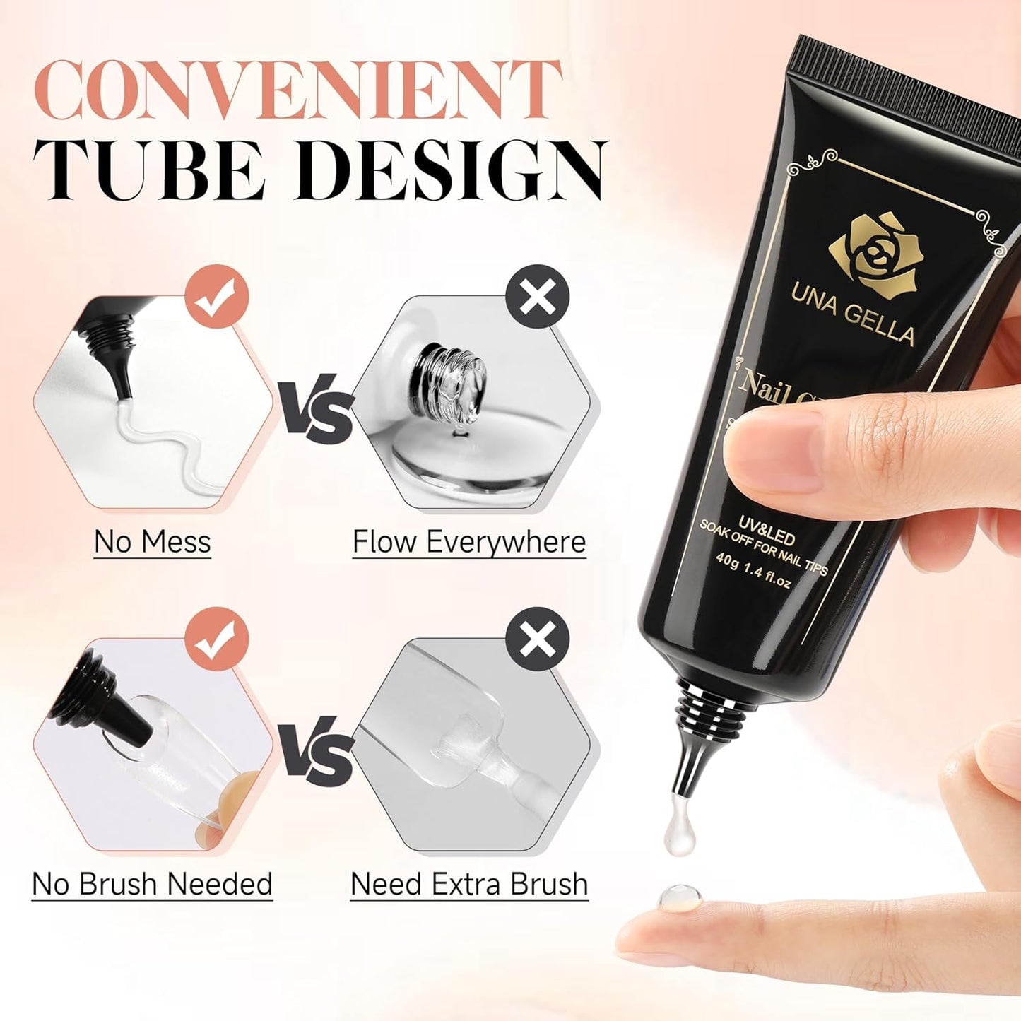 Soft Gel Nail Tips | 40ml Strong Adhesive Gel for Acrylic & Press-On Nails
