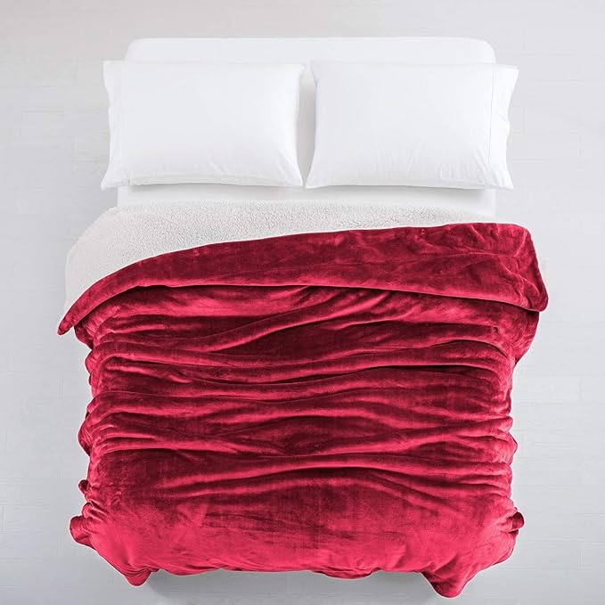 IR Imperial Rooms Sherpa Fleece Throw Blanket Twin Size for Couch - Thick and Warm Fluffy Blankets for Winter, Soft and Fuzzy Twin Blanket for Bed, Burgundy, 60x80 Inches