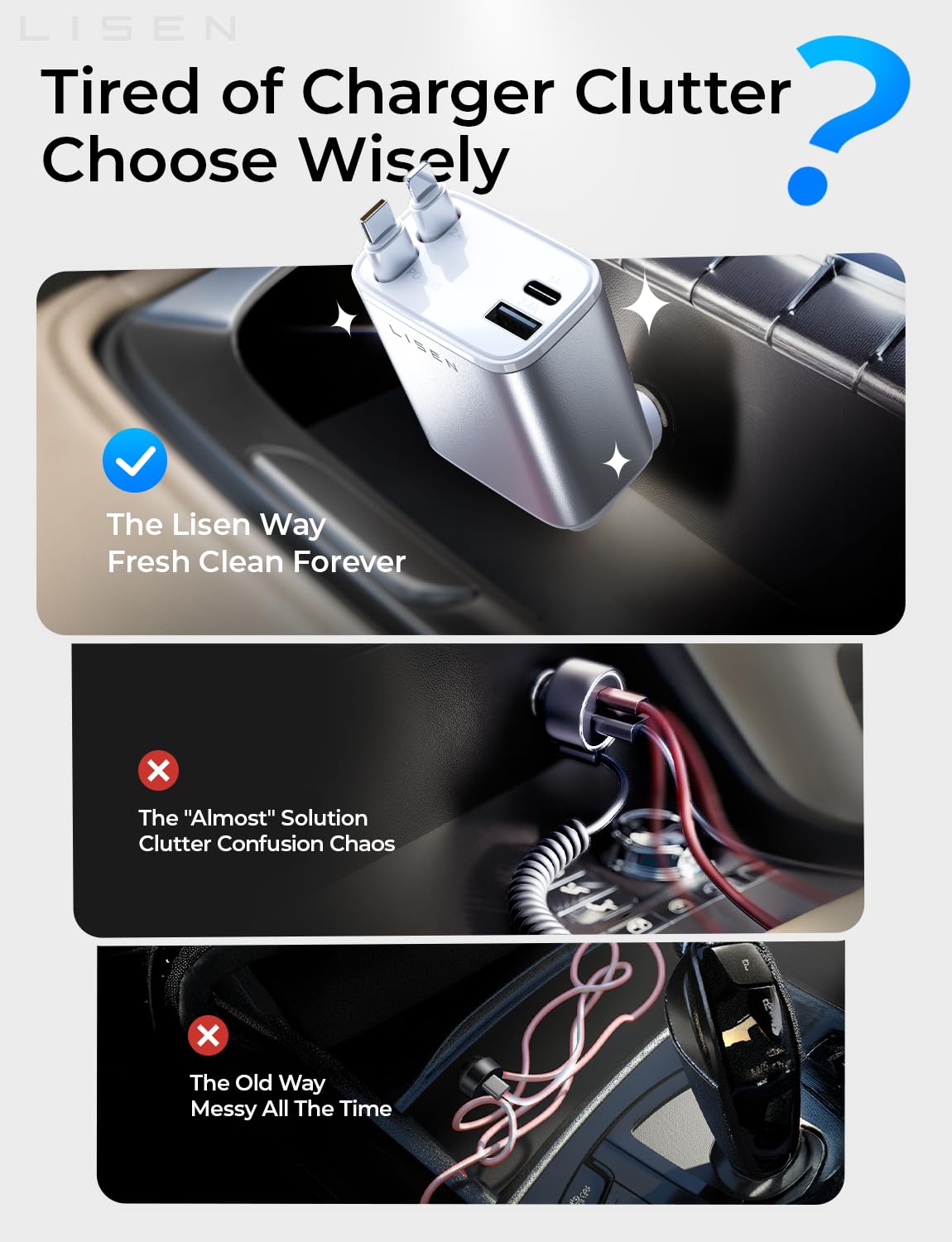 LISEN Retractable Car Charger for iPhone 17 Pro Max, Retractable Car Charger, Cute Girly Car Accessories for Women, Valentines Day Gifts for Men Women, fit iPhone 16 15 14 Samsung Galaxy