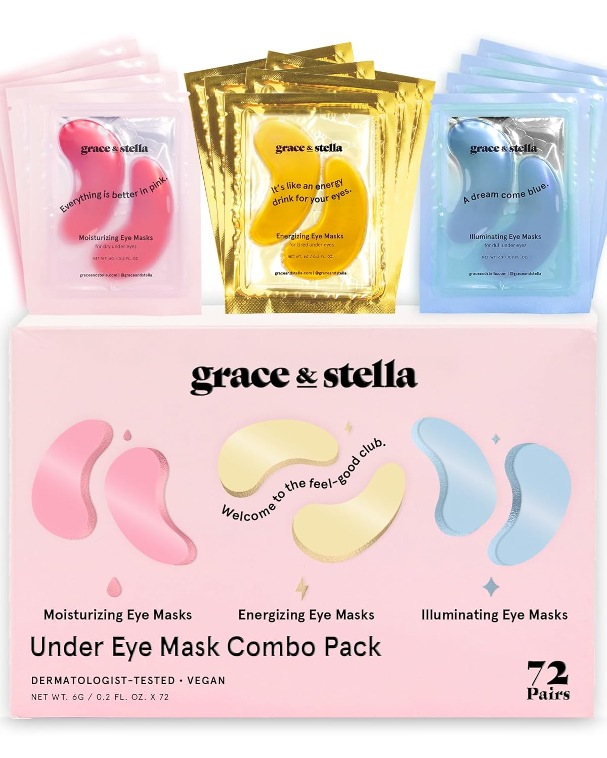 Under Eye Mask Patches | Reduce Dark Circles & Puffiness | Vegan Gel (72 Pairs)