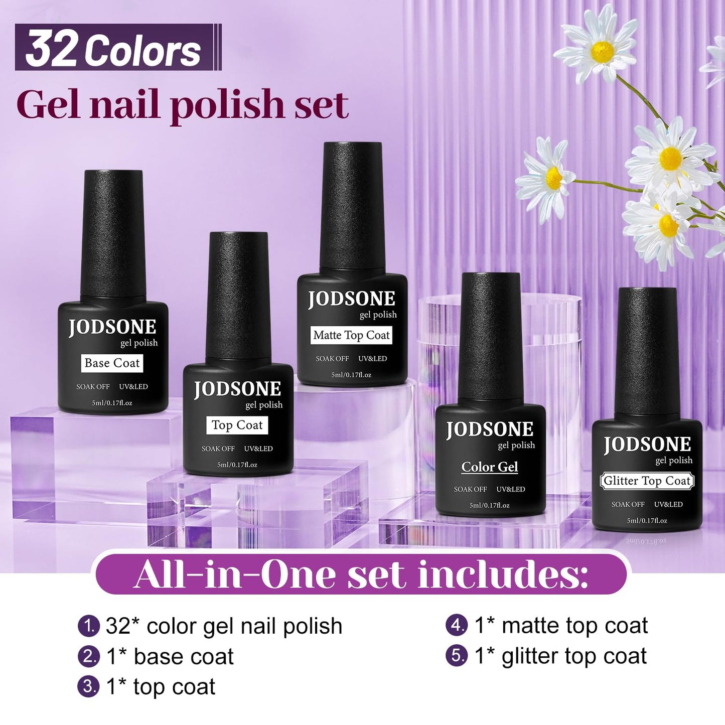 JODSONE 32-Color Jelly Gel Nail Polish Kit | High Shine & Matte Finish