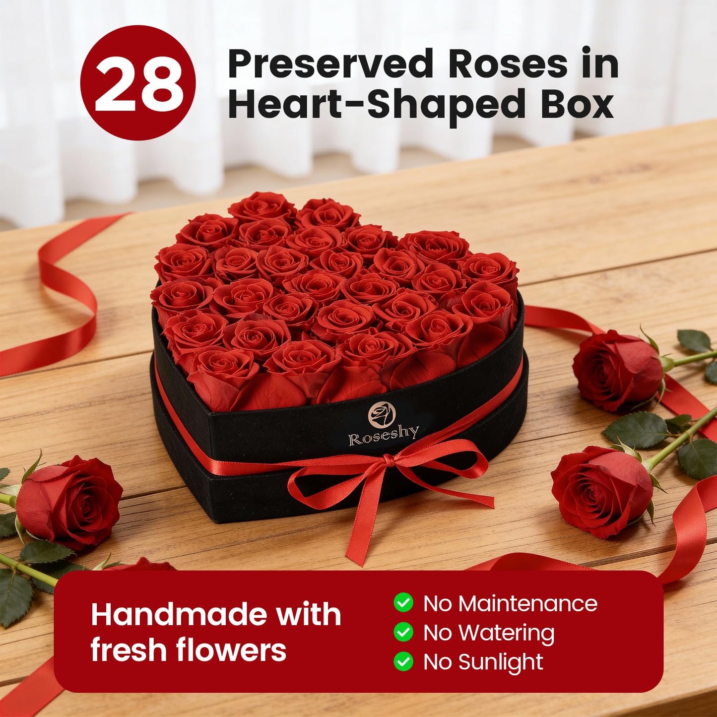 Valentines Day Flowers Roses Gifts for Her,16pcs Red Forever Preserved Roses in Heart Shape Gift Box,Valentines Day Delivery Prime Gifts-Roses Gifts for Women,Mom.