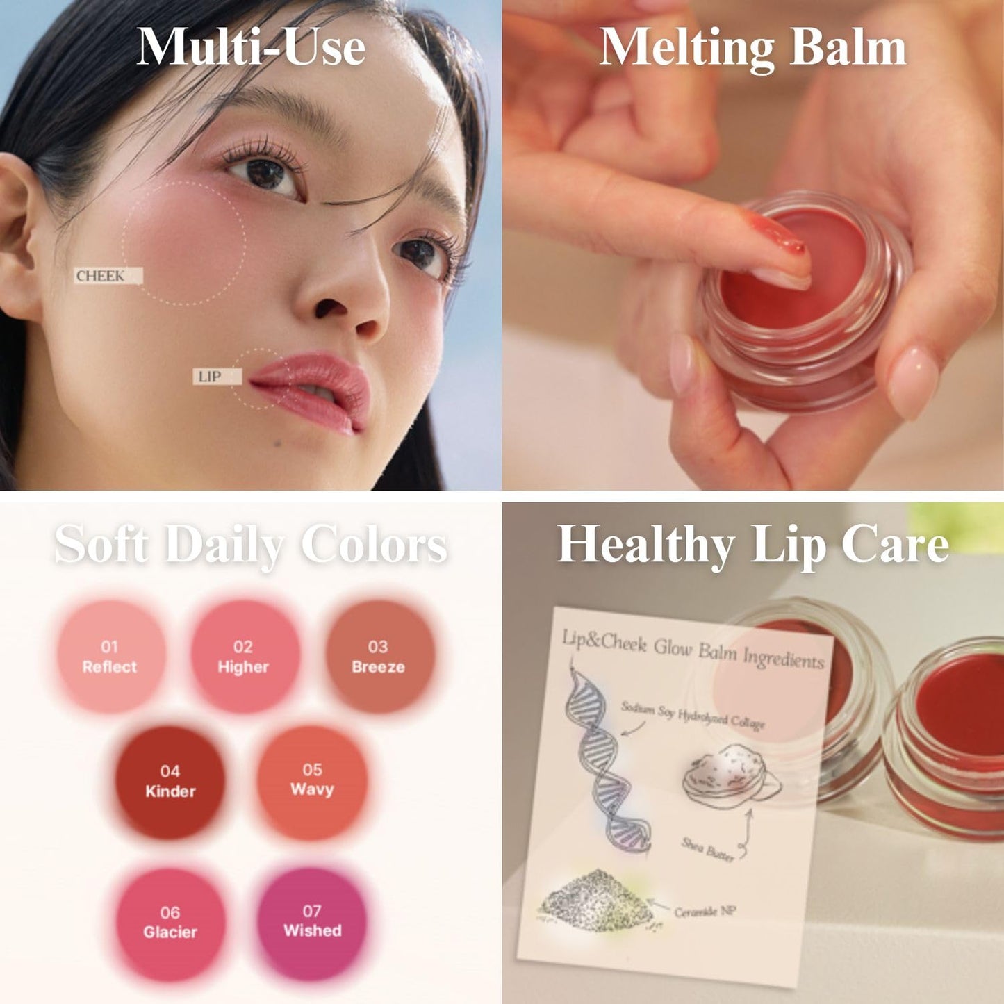 EGLIPS Lip & Cheek Glow Balm - Multi-Use Tinted Melting Balm Blush for Lips & Cheeks Builable and Blendable Texture (07 WISHED, 0.18 oz)