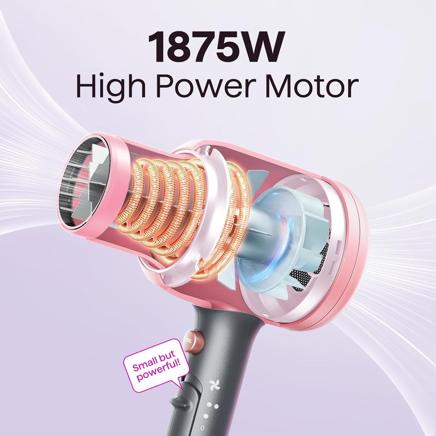 Ionic Blow Dryer for Curly Hair | 1875W Fast Drying with Diffuser | Grey