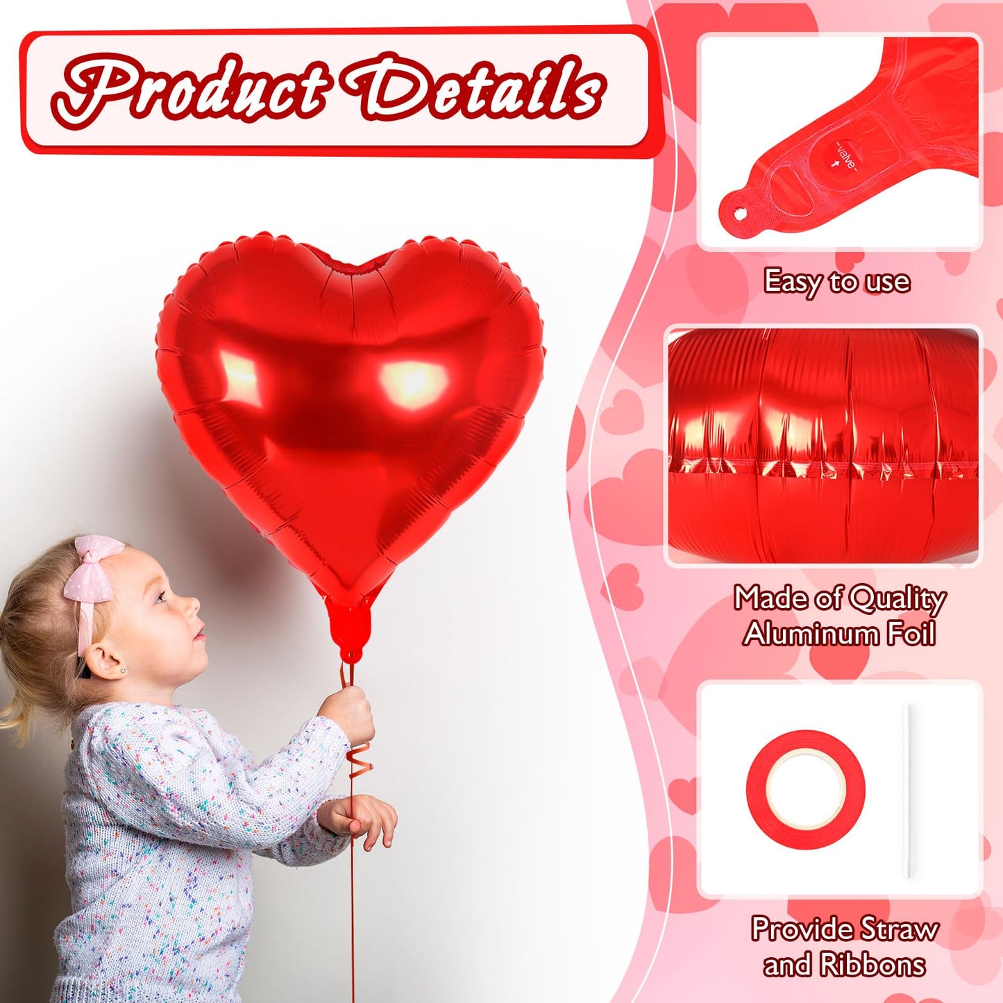 12 Pcs Red Heart Balloons,18 Inch Heart Foil Balloons Love Balloon Valentine Balloon for Birthday Party Wedding Engagement Party Baby Shower Valentine Day Decorations (red)