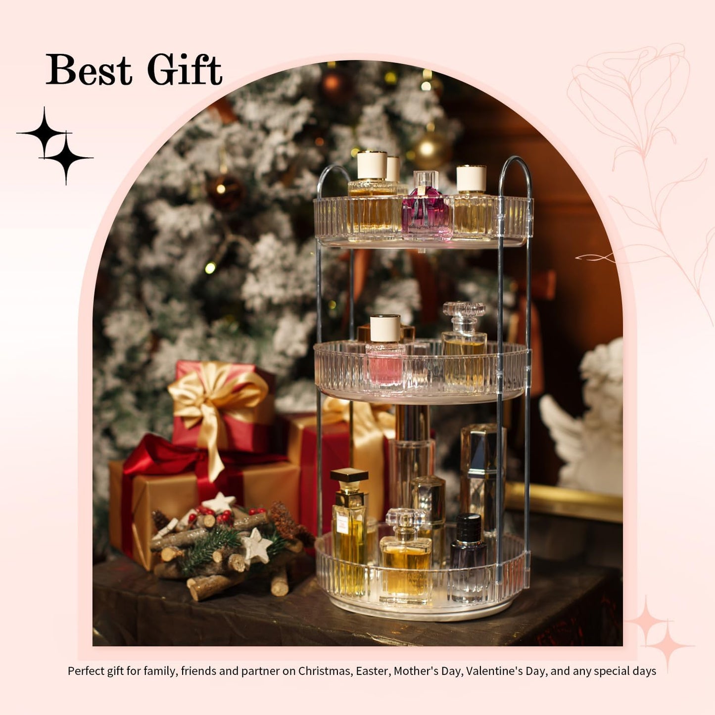 360° Rotating Makeup Organizer for Vanity, Spinning Cosmetics Organizer Holder Rack, Large Capacity Bathroom Organizer Countertop, Fits Perfume, SkinCare, Makeup Brushes 3 Tiers, Transparent