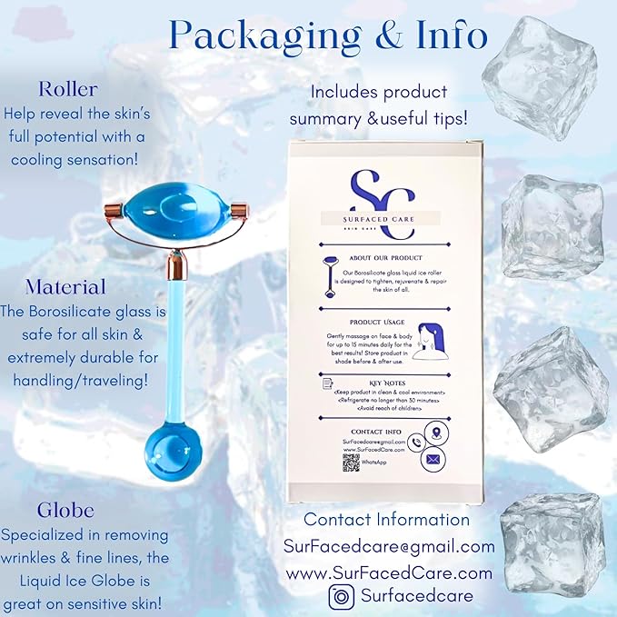 Liquid Ice Roller & Globe- Cooling Massage Roller For Face & Body, Cryotherapy Ice Roller For Skin Tightening, Rejuvenating, Reduce Puffiness, Wrinkle Repair, Liquid Ice Globe Facial Skin Care Tool
