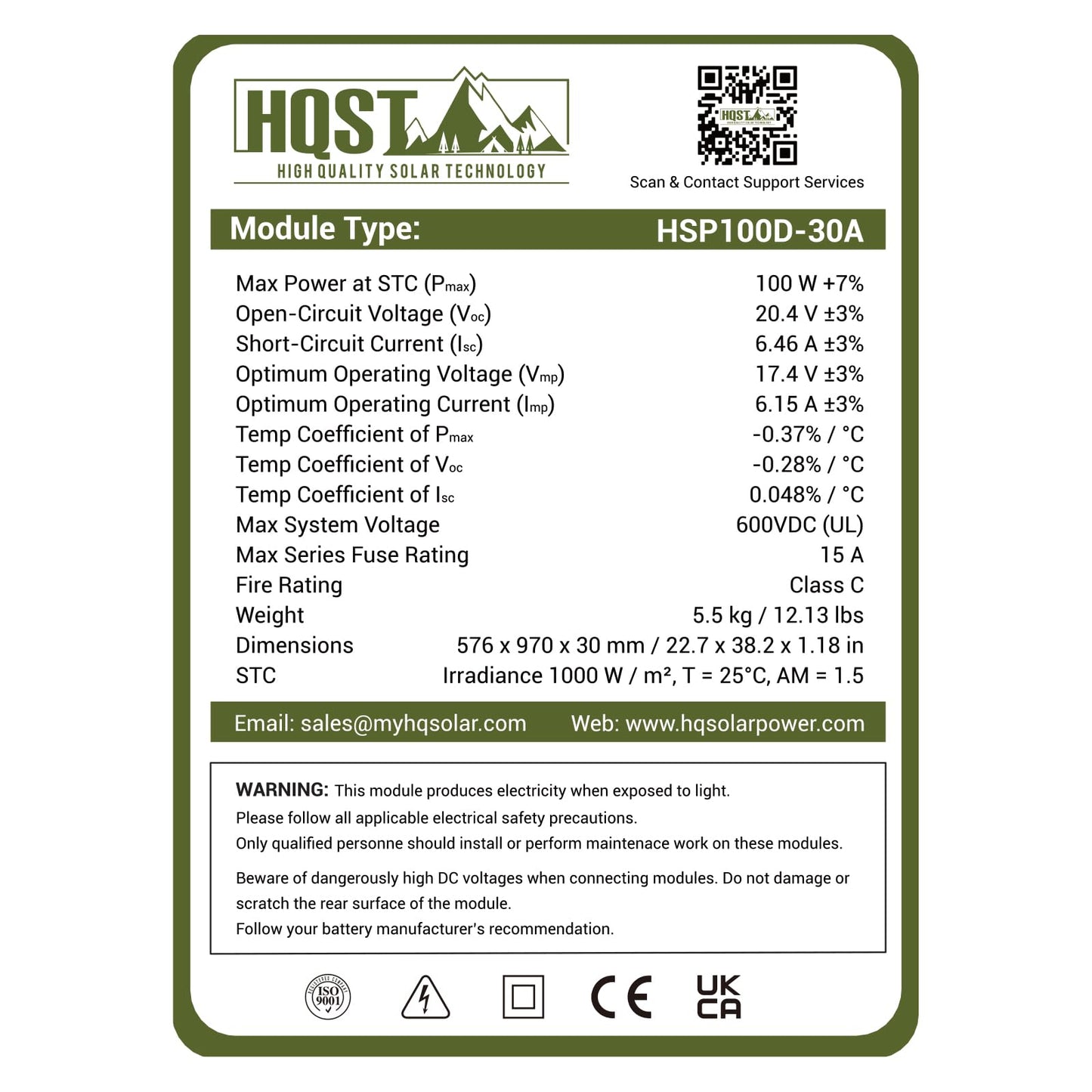 HQST 100 Watt 12V Monocrystalline Solar Panel with Solar Connectors, High Efficiency Module PV Power for Battery Charging Boat, Caravan, RV and Any Other Off Grid Applications