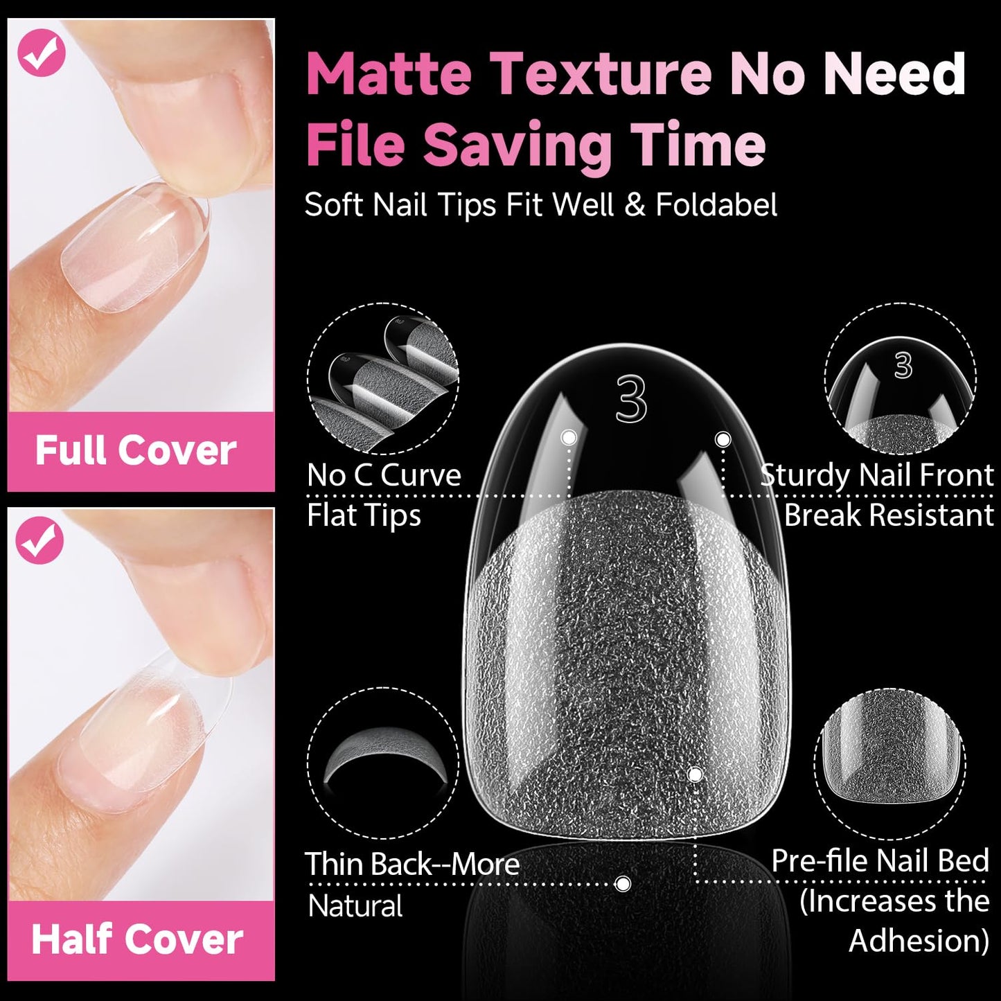 Almond Press-On Nails | 216 Pcs Full Cover Acrylic Tips | DIY Nail Extensions