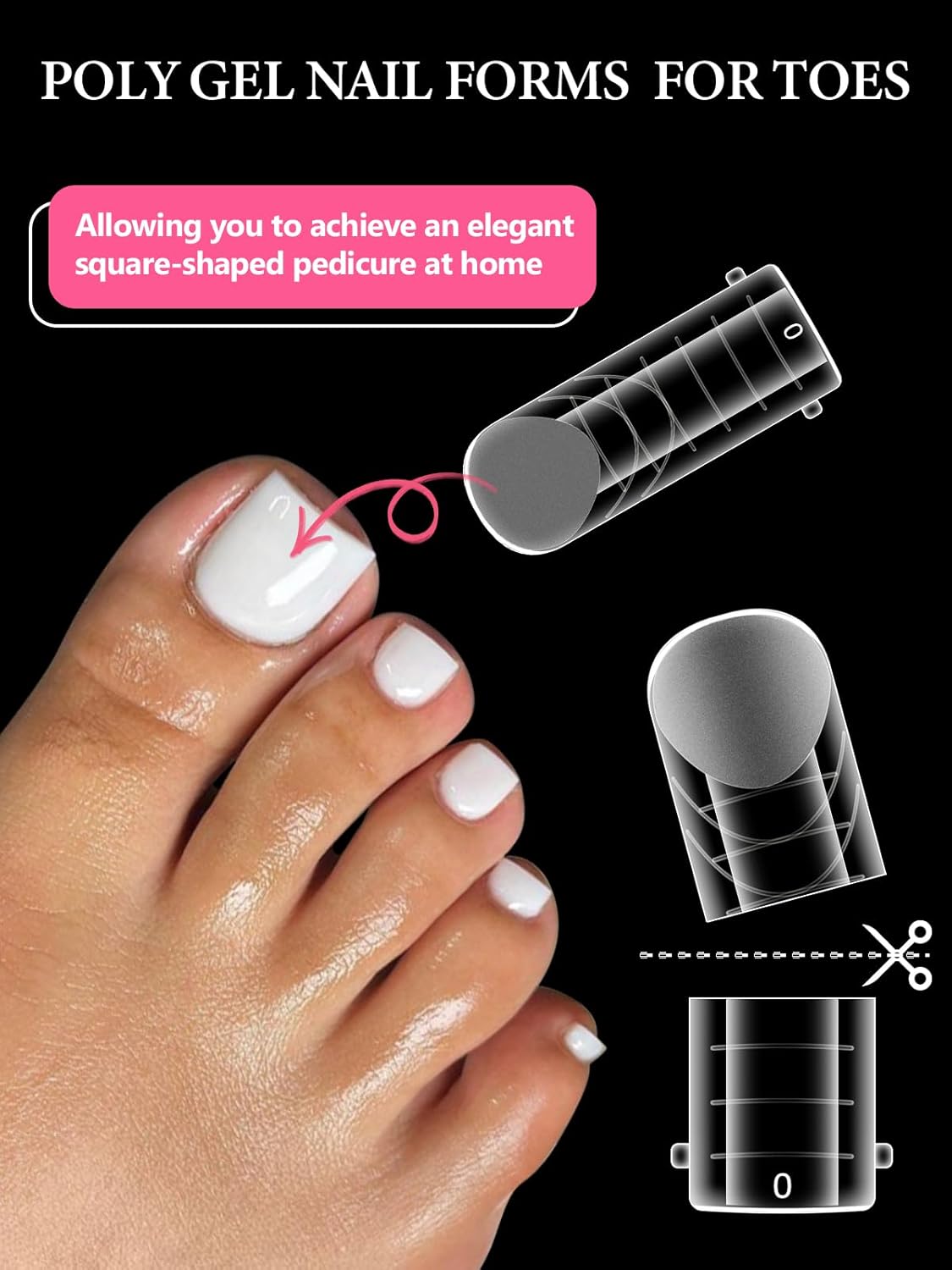TOROKOM Poly Gel Nail Forms for Toes, Long Square Dual Forms, Toe Pedi Nail Extension Reusable Toe Nail Tips Mold, 120Pcs, 12 Sizes