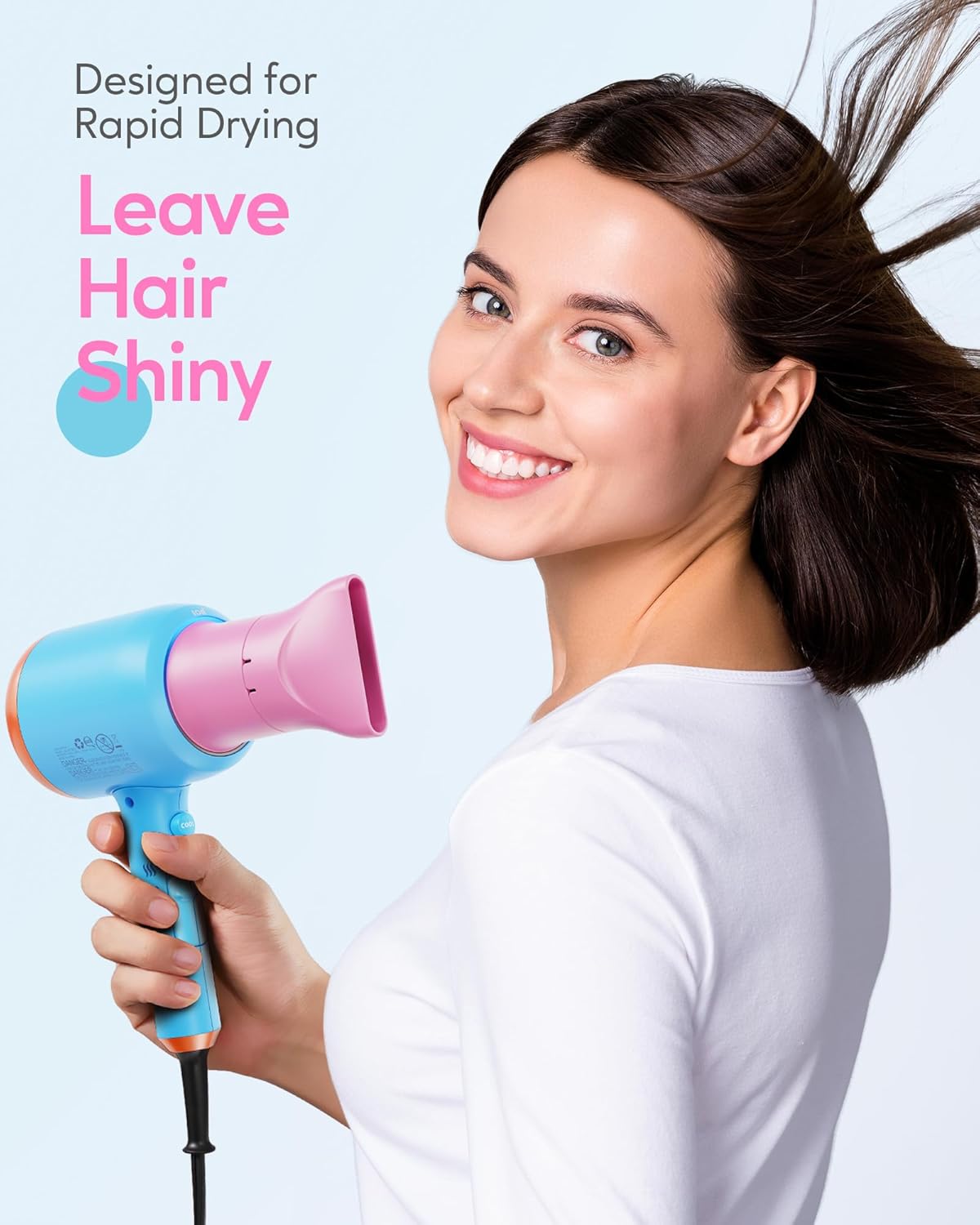 Ionic Blow Dryer for Curly Hair | 1875W Fast Drying with Diffuser | Grey
