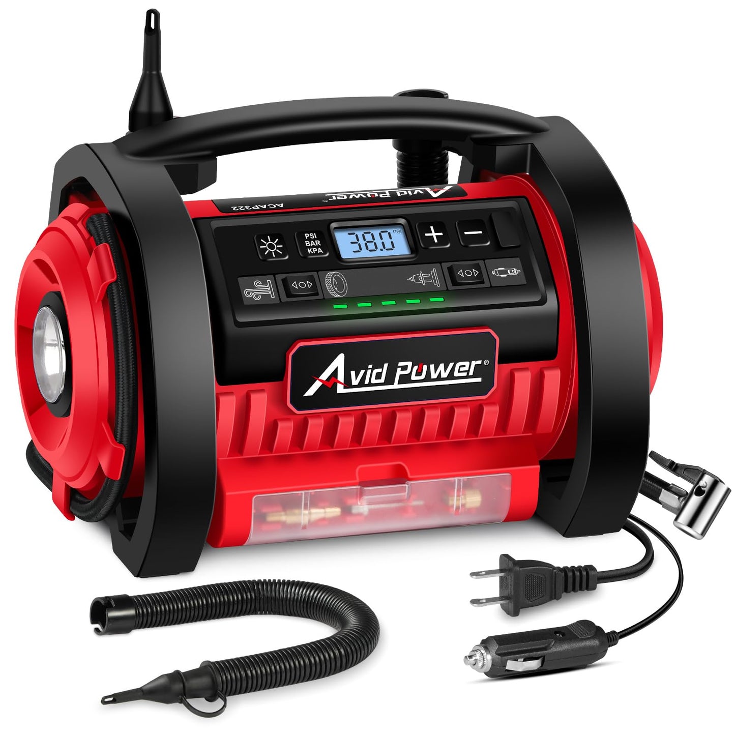 AVID POWER Tire Inflator Portable Air Compressor, 12V DC 110V AC Car Tire Pump, Air Mattress Pump with Inflation and Deflation Modes, Dual Powerful Motors, Digital Pressure Gauge