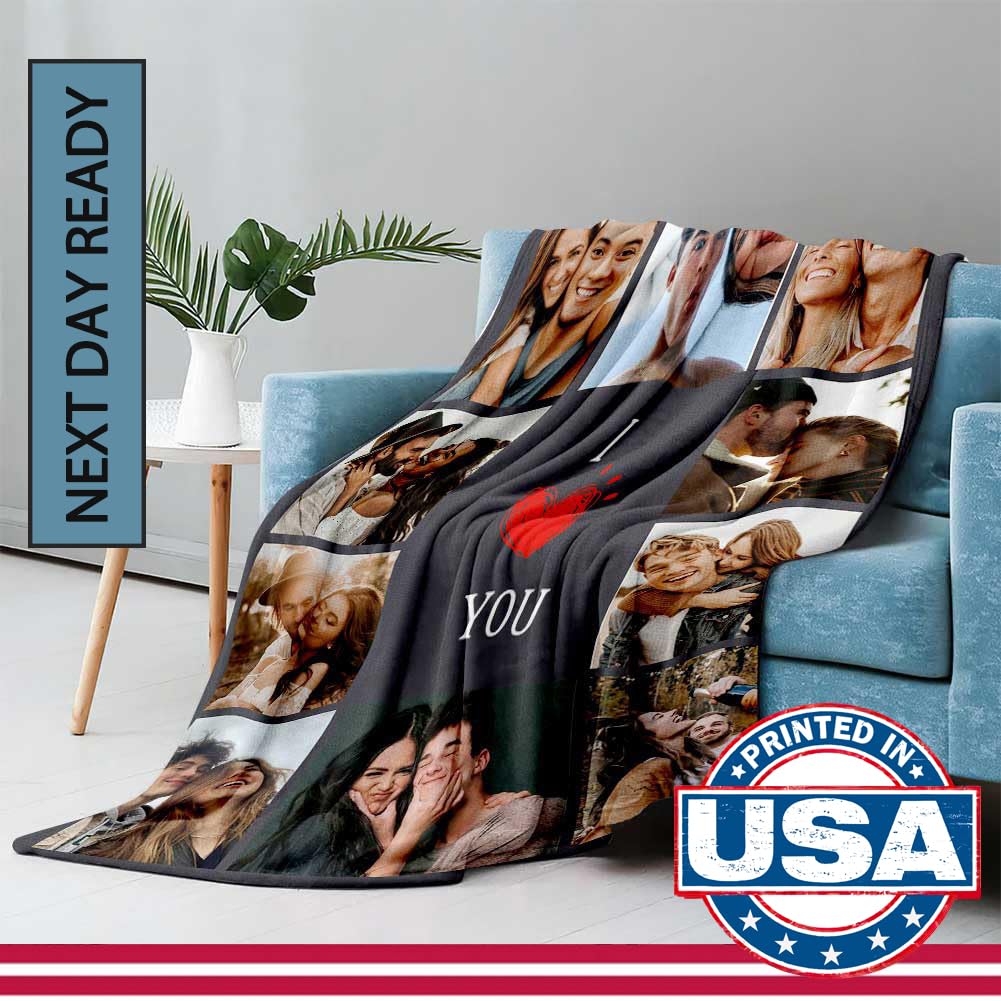 DayOfShe Custom Blanket Valentines Day Gifts for Him Her,Personalized Blankets with Photo I Love You Girlfriend Boyfriend Gifts,Valentines Blankets Couples Gifts Women Men Gifts