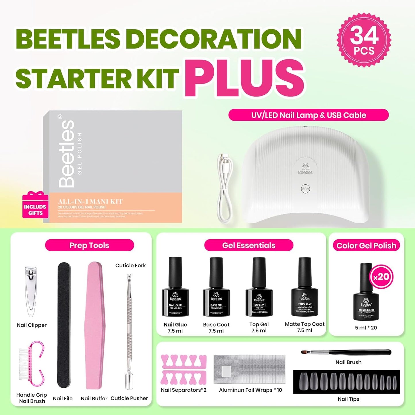 Beetles 36-Color Gel Nail Polish Set | Sparkle & Glitter | Manicure Kit for Women
