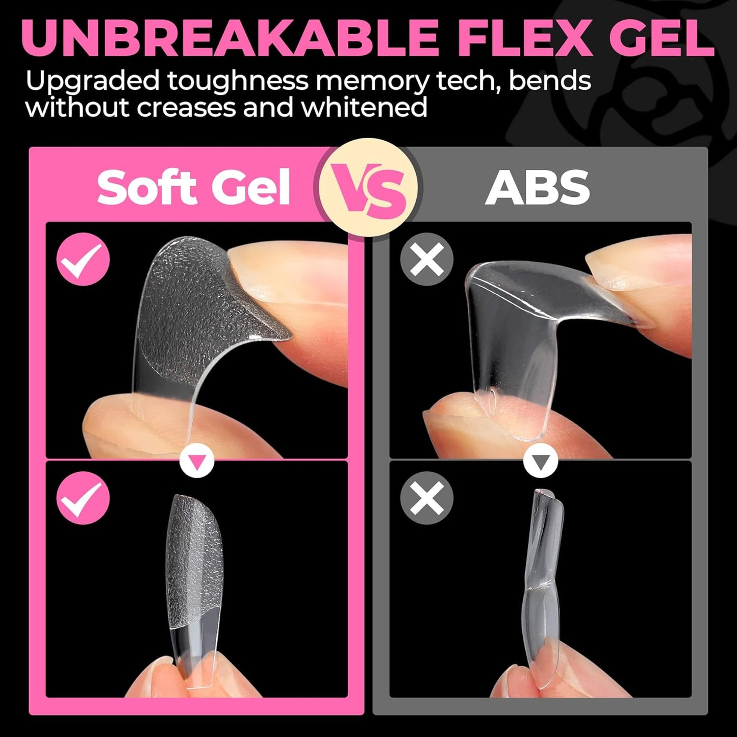 UNA GELLA 504Pcs Short Coffin Gel Press-On Nails | Pre-Etched For Women