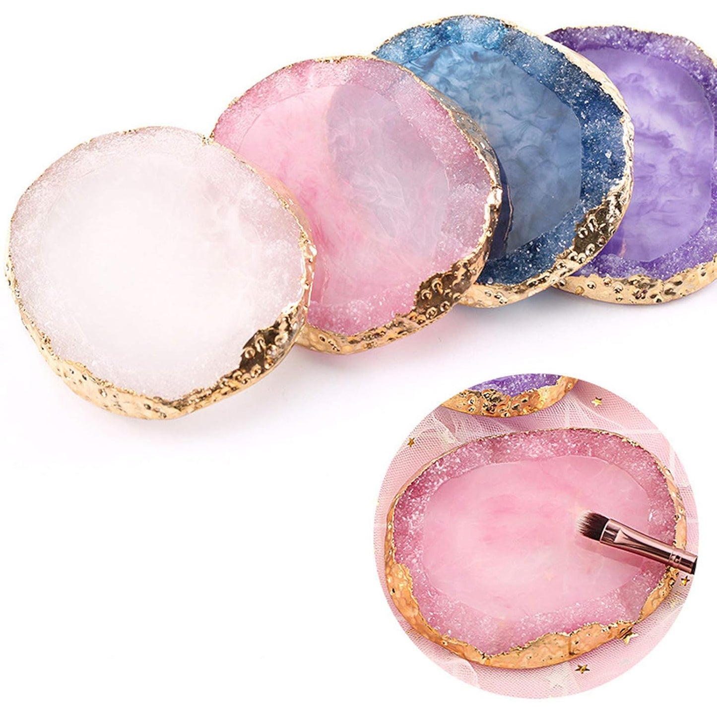 MISUD Resin Nail Art Palette, Golden Edge Paint Drawing Color Palette, Agate Nail Palette Manicure Nail DIY Tool (Purple)