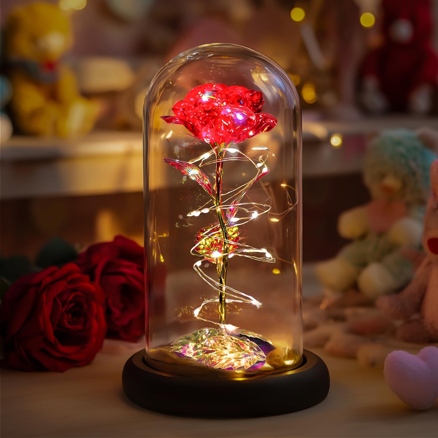 Childom Valentines Day Rose Gifts for Her,Birthday Gifts for Women Mom Mothers Day,Flowers for Delivery Prime,Red Light Up Rose in A Glass Dome,Anniversary Valentines Rose Gift for Wife Daughter