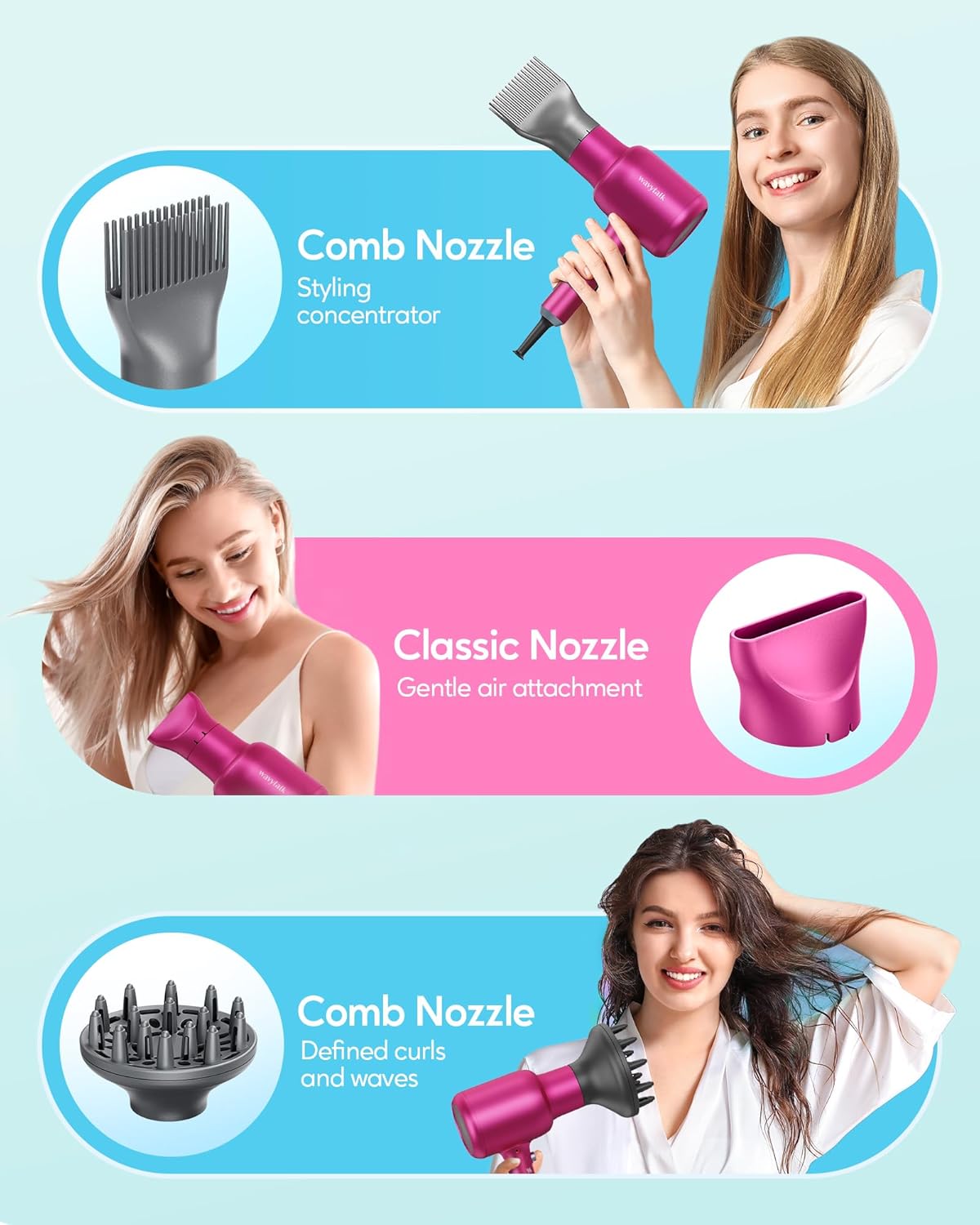 Ionic Blow Dryer for Curly Hair | 1875W Fast Drying with Diffuser | Grey