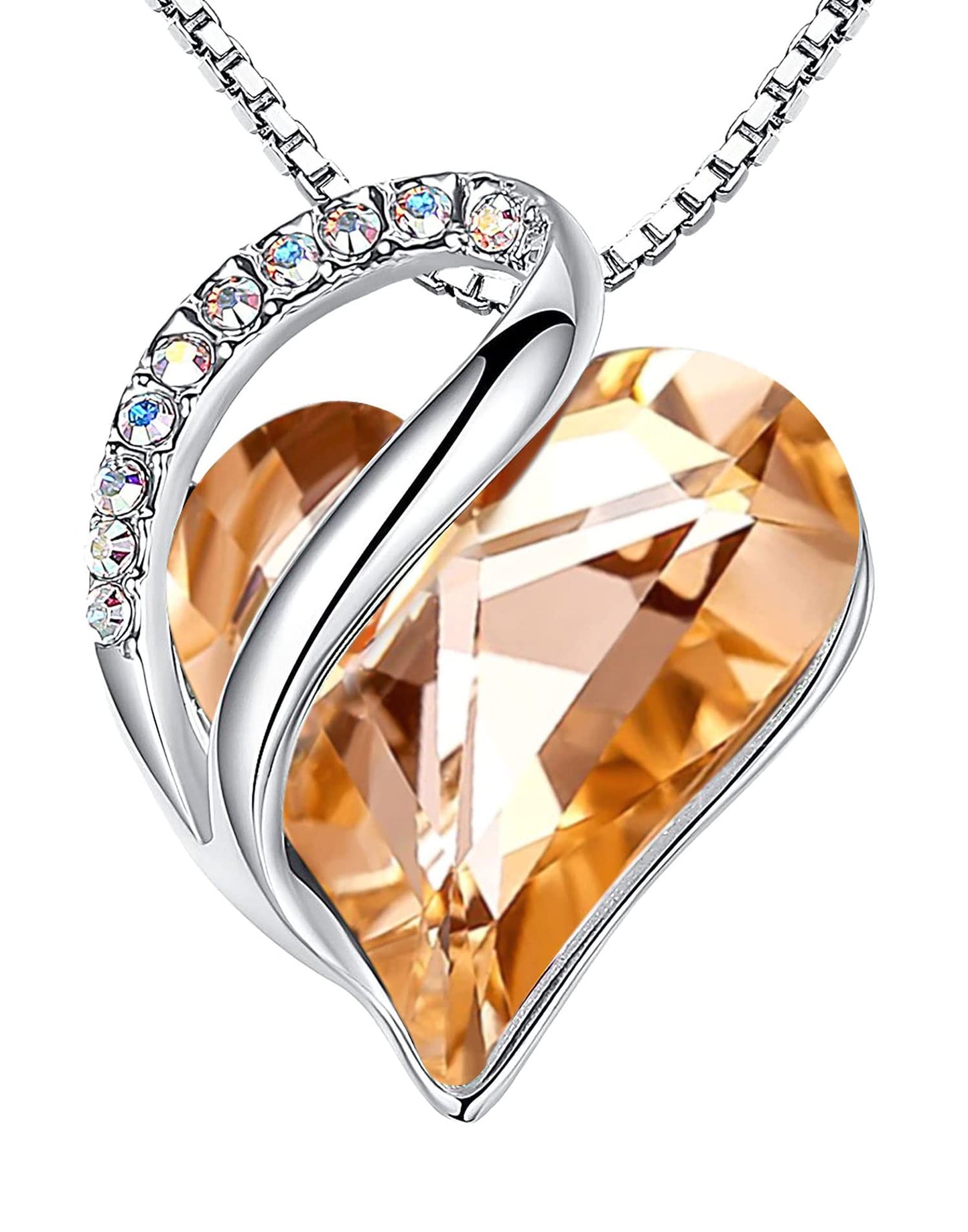 Leafael Valentine's Day Gift Necklaces for Women, Infinity Love Birthstone Heart Crystal Pendant, Birthday Anniversary Jewelry for Wife, Mom, and Her, Silver Plated, 18" + 2" Adjustable Chain