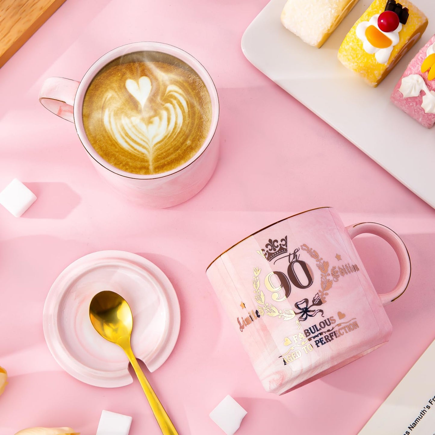 Best Friend Birthday Gifts for Women, Friendship Gifts for Women, Unique Birthday Valentines Day Gift Ideas for Her, Friends Female, Besties, BFF Ceramic Marble Coffee Mug Gift Box Printed Gold 14 oz
