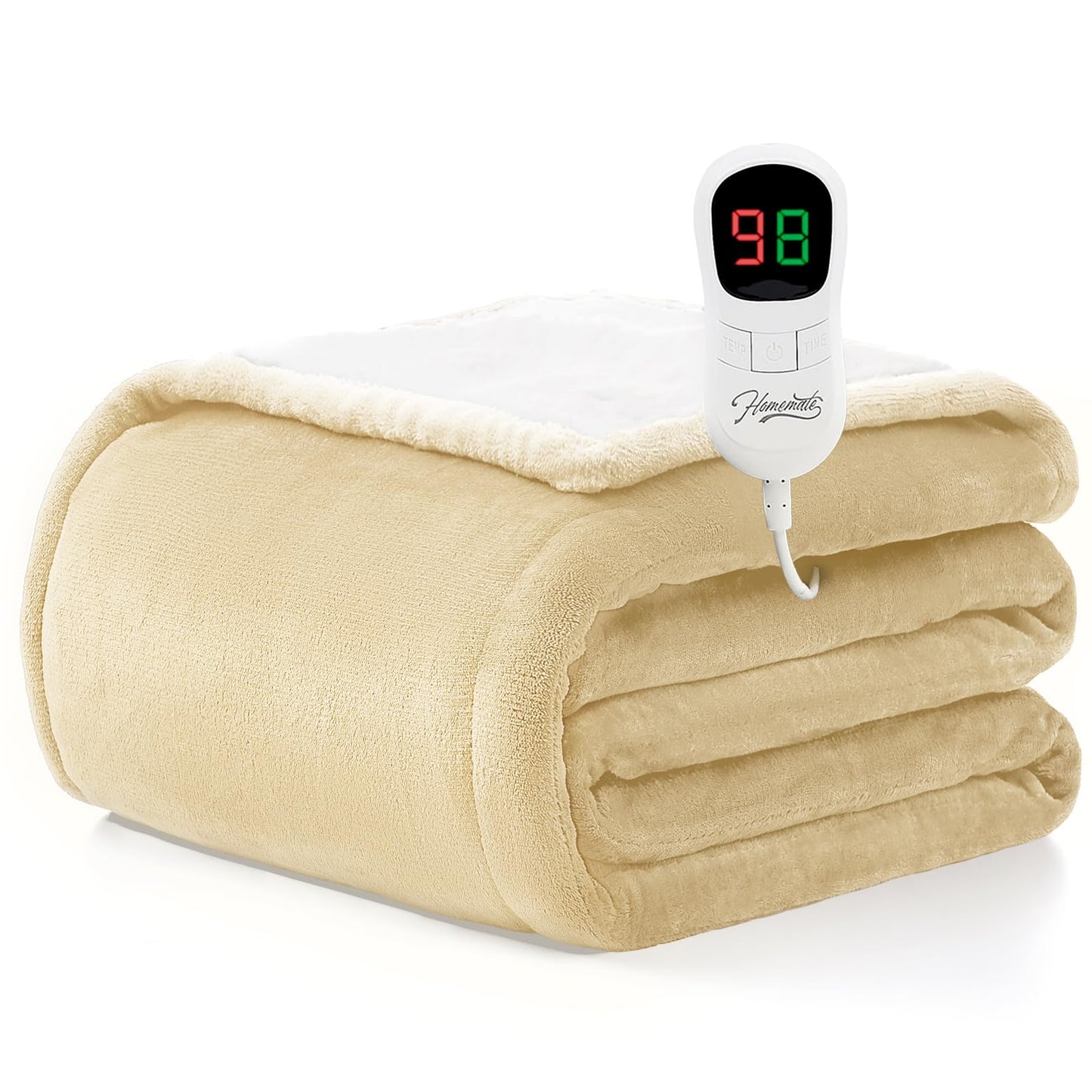 Homemate Heated Blanket Electric Throw - 50"x60" Heating Blanket Throw 1/2/4/6/8 Hours Auto-Off 10 Heat Level Over-Heat Protection Flannel Sherpa ETL Certification