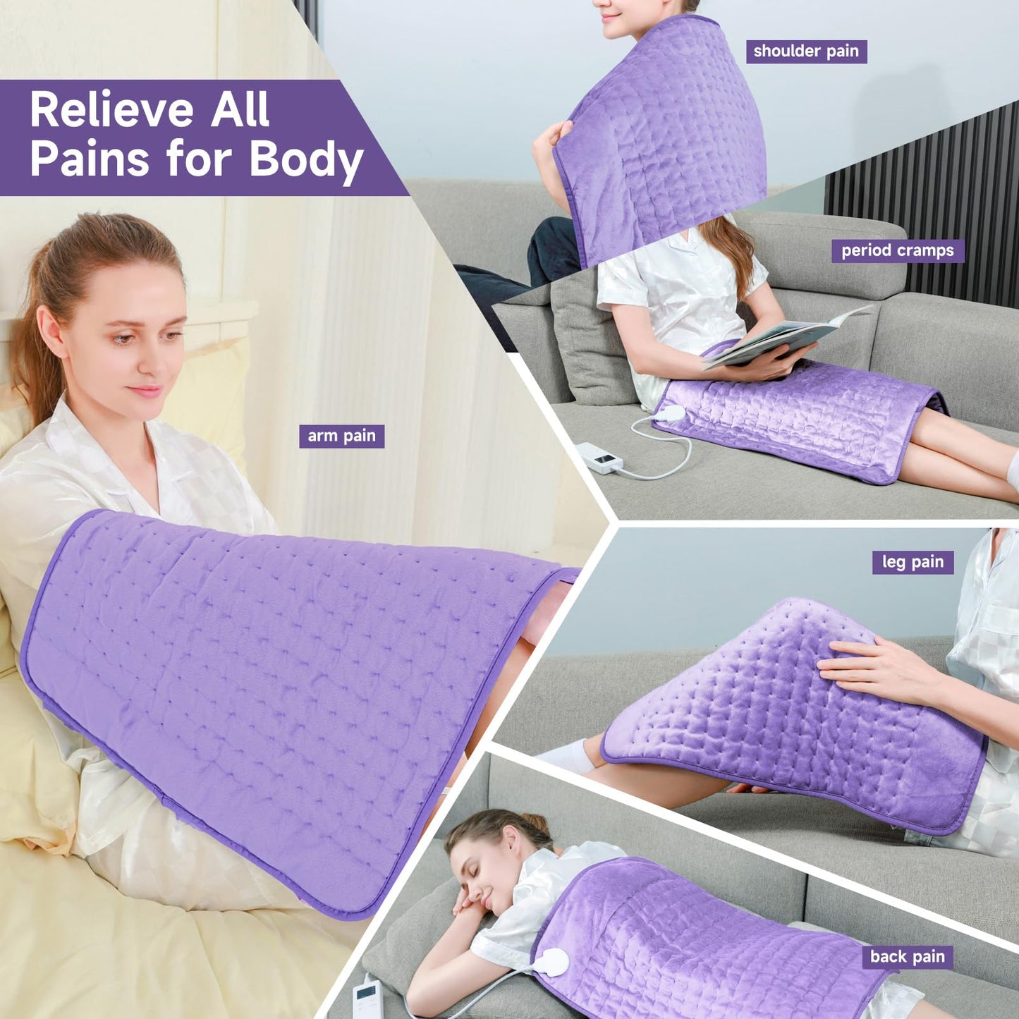 Heating Pad for Back, Large Heating Pads for Body Muscle Pain Cramps Relief, 6 Heat Settings Machine Washable Electric Heating Pad, Birthday Christmas Gifts for Women Mom