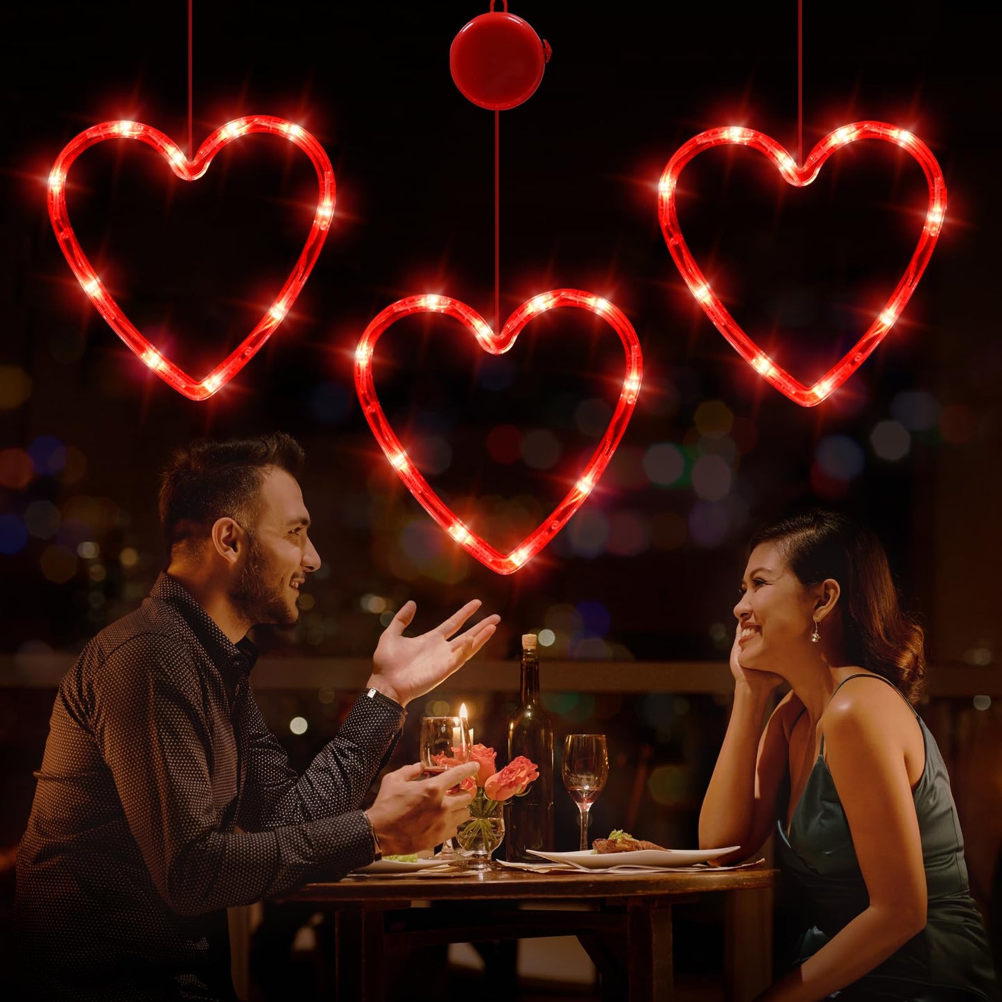 LOLStar Valentines Day Window Lights Decor with Timer, 3 Pack Battery Operated Red Heart-Shaped Window Decorations Silhouette Sucker LED Lamp Slow Fade Mode Romantic Light for 2026 Holiday Indoor Home