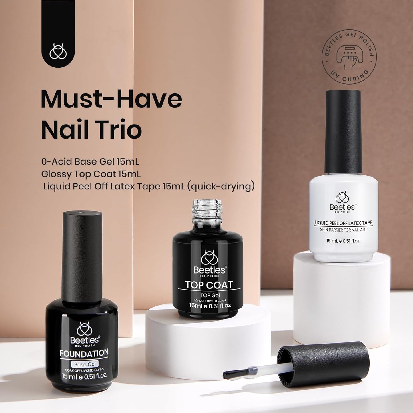 Beetles 4 Pcs Base & Top Coat Gel Kit | Acid-Free Nail Primer Set for Women