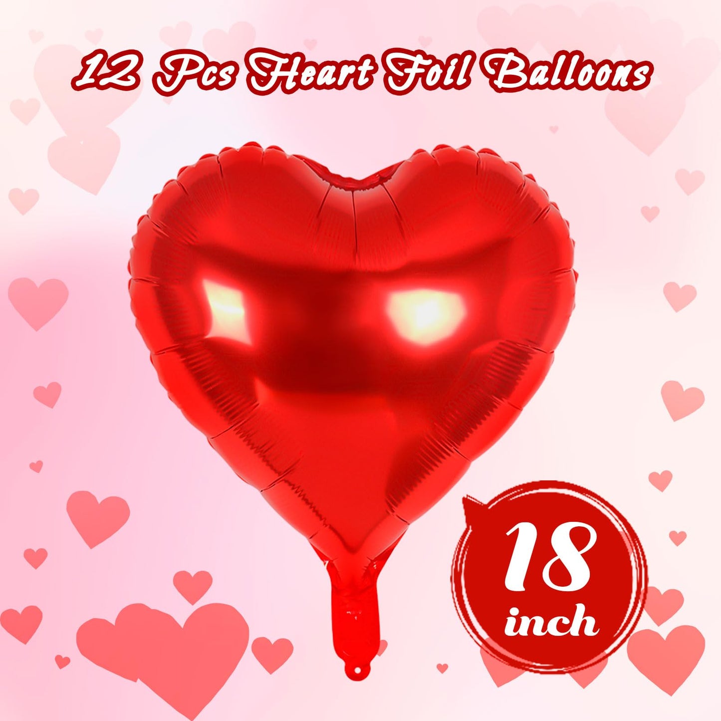 12 Pcs Red Heart Balloons,18 Inch Heart Foil Balloons Love Balloon Valentine Balloon for Birthday Party Wedding Engagement Party Baby Shower Valentine Day Decorations (red)
