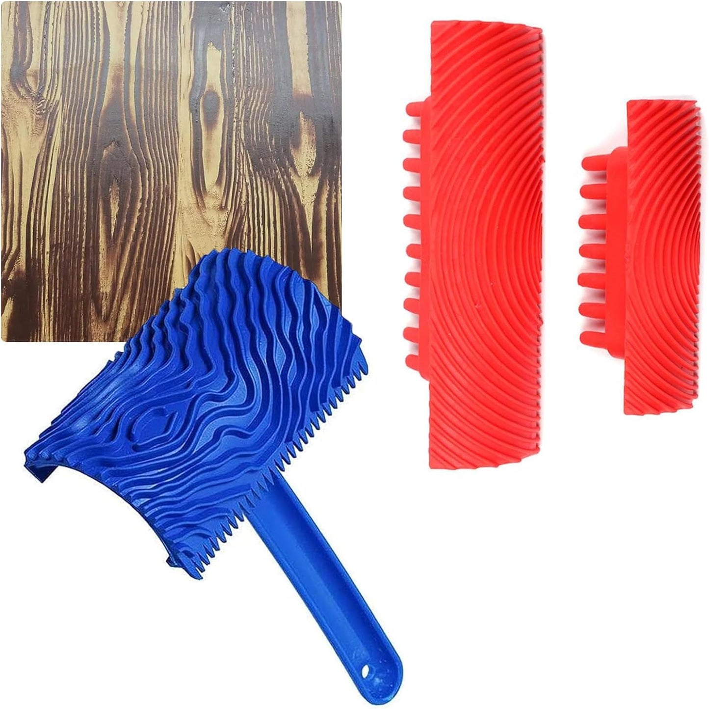H HAGU LANDE Wood Grain Tool,Woodgraining Tool Kit Textured Paint Roller Soft Rubber, Natural Wood Grain Painting Maker Tool for DIY Wall Room Decor(3PCS)