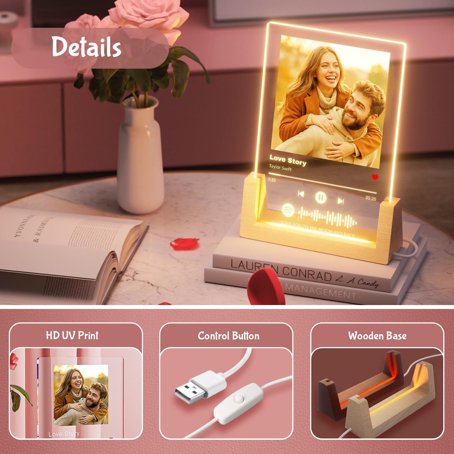 iDIY Custom Picture Frame with Photo - Personalized Spotify Music Song Plaque - Customized Valentines Day Gift for Boyfriend Girlfriend Couple - Anniversary Birthday Gifts for Him Her