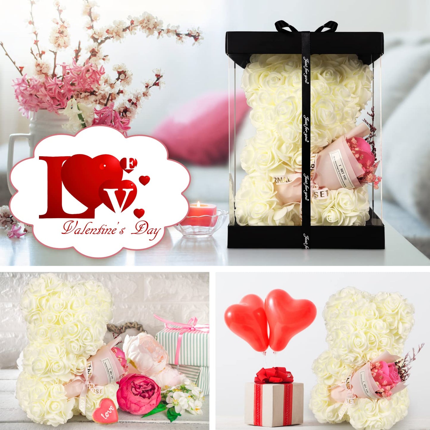 Valentines Day Gifts for Her Rose Bear for Women, Artificial Rose Teddy Bear Birthday Bouquet, Mother's Day Rose Gift, Perfect for Wife, Mom, Grandma (Rose Red)
