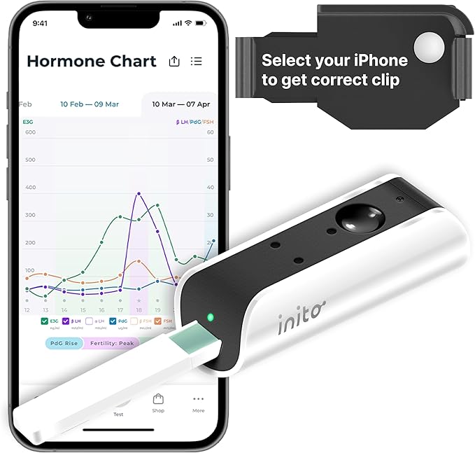 Inito Fertility Monitor & Hormone Tracker for Women | Estrogen, LH, PdG (Urine Metabolite of progesterone), FSH | Track and Confirm Ovulation | Includes 15 Test Strips (iPhone 12 Mini)