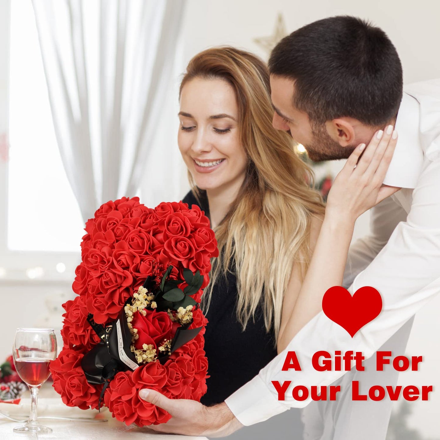 Valentines Day Gifts for Her Rose Bear for Women, Artificial Rose Teddy Bear Birthday Bouquet, Mother's Day Rose Gift, Perfect for Wife, Mom, Grandma (Rose Red)