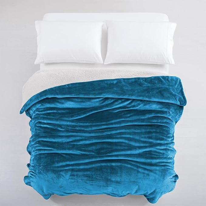 IR Imperial Rooms Teal Sherpa Blankets Queen Size for Bed - Wholesale Bulk Pack of 9 Sherpa Blankets - Soft Fluffy Throw Blanket for Hotels, Guest Bedroom, 90x90 Inches