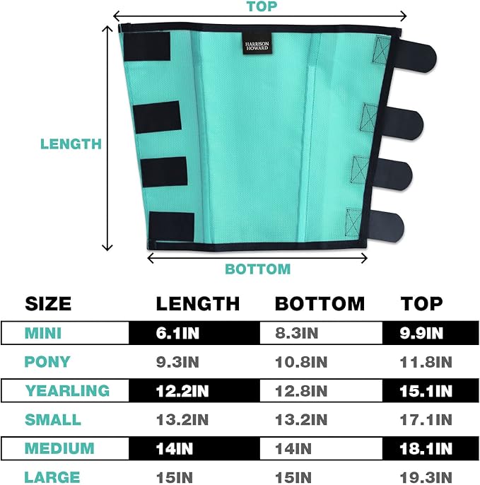 Harrison Howard Loose Fitting Fly Boots UV-Protective Extra Tough Mesh Ventilated Four Fasteners Stay-on Design Protect Horse Legs & Stomp-Reducing Set of 4 Mint Mini