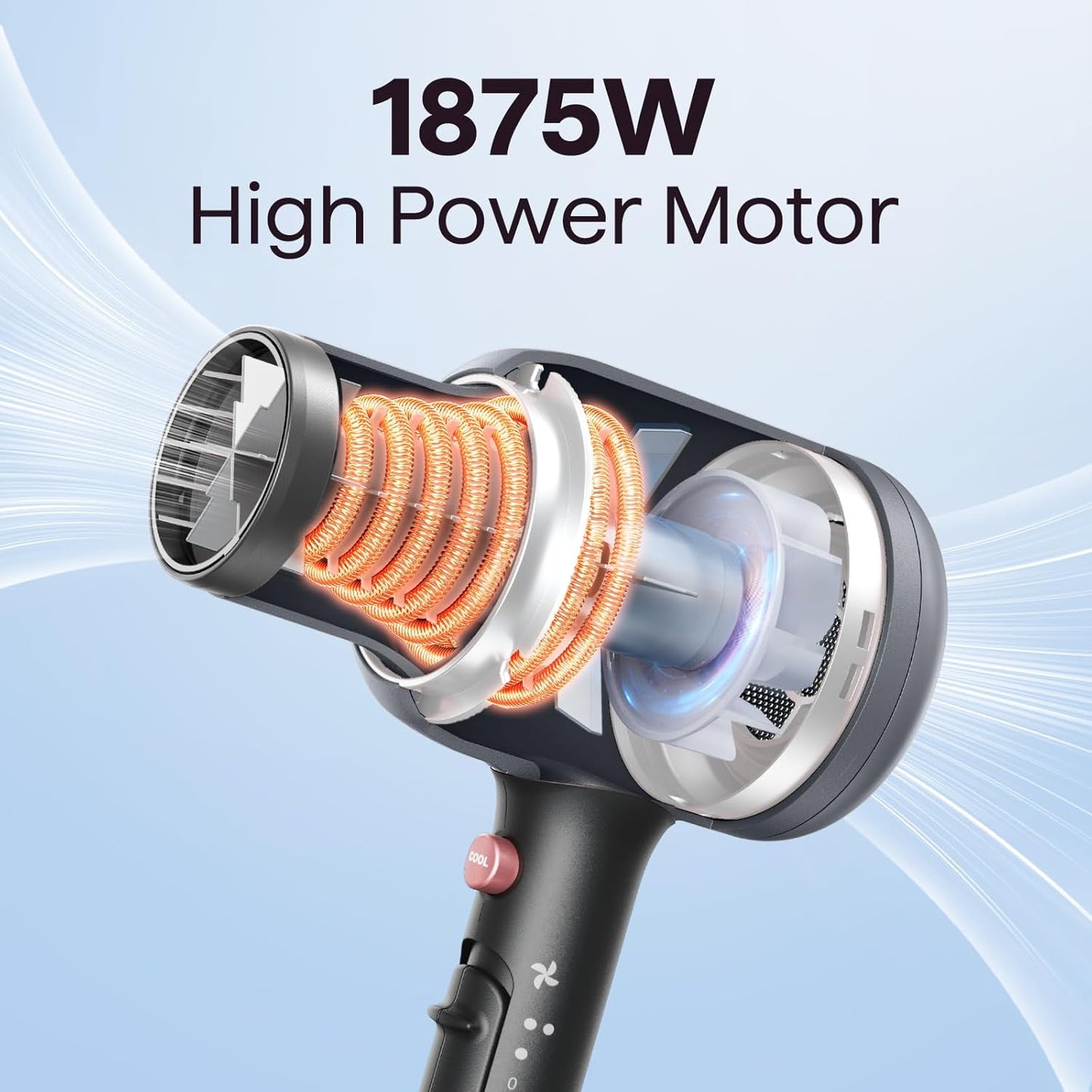 Wavytalk 1875W Ionic Hair Dryer | Lightweight & Quiet | 4 Attachments for All Hair Types