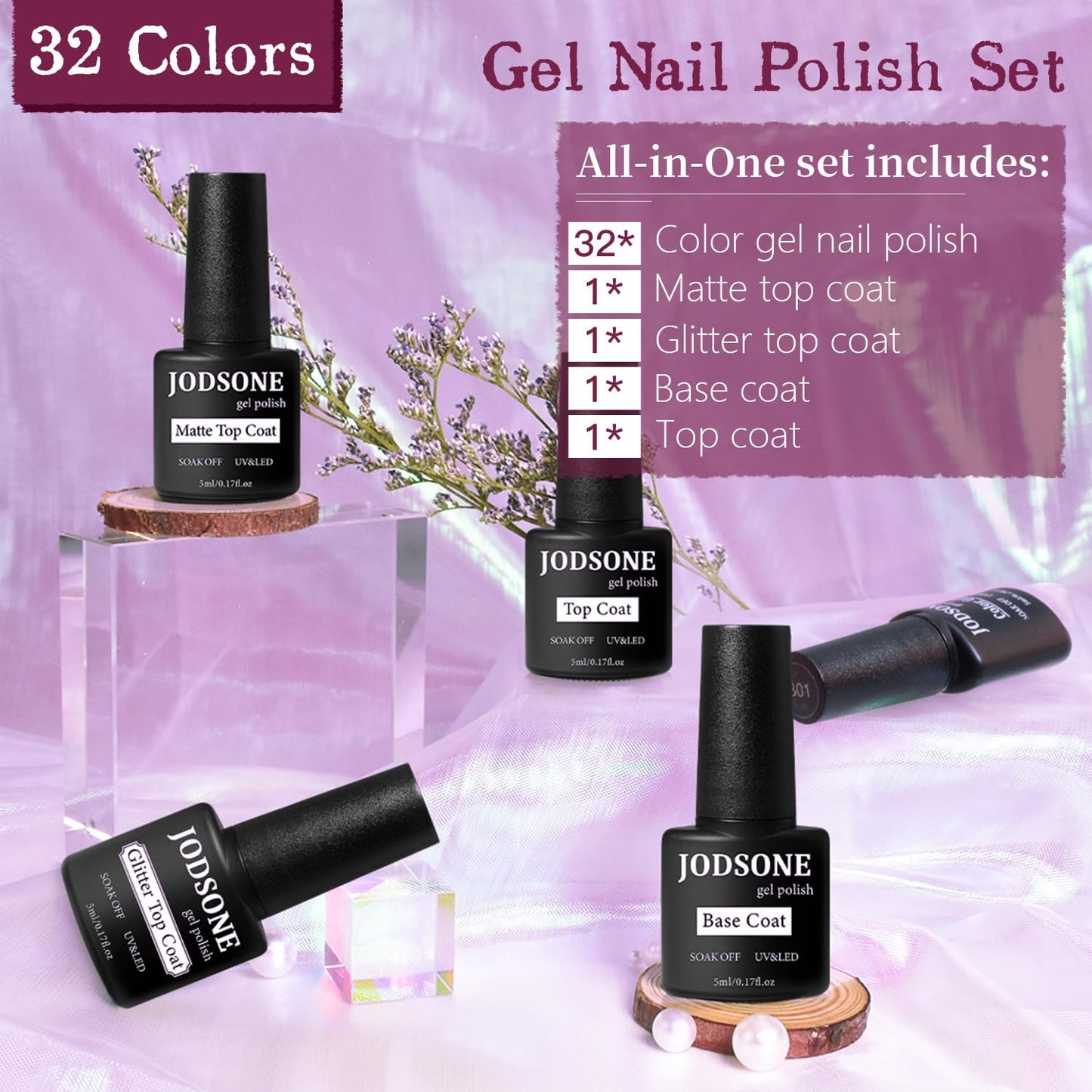 60 PCS Gel Nail Polish Kit | UV Light | Soak-Off Base & Top Coat | For Women