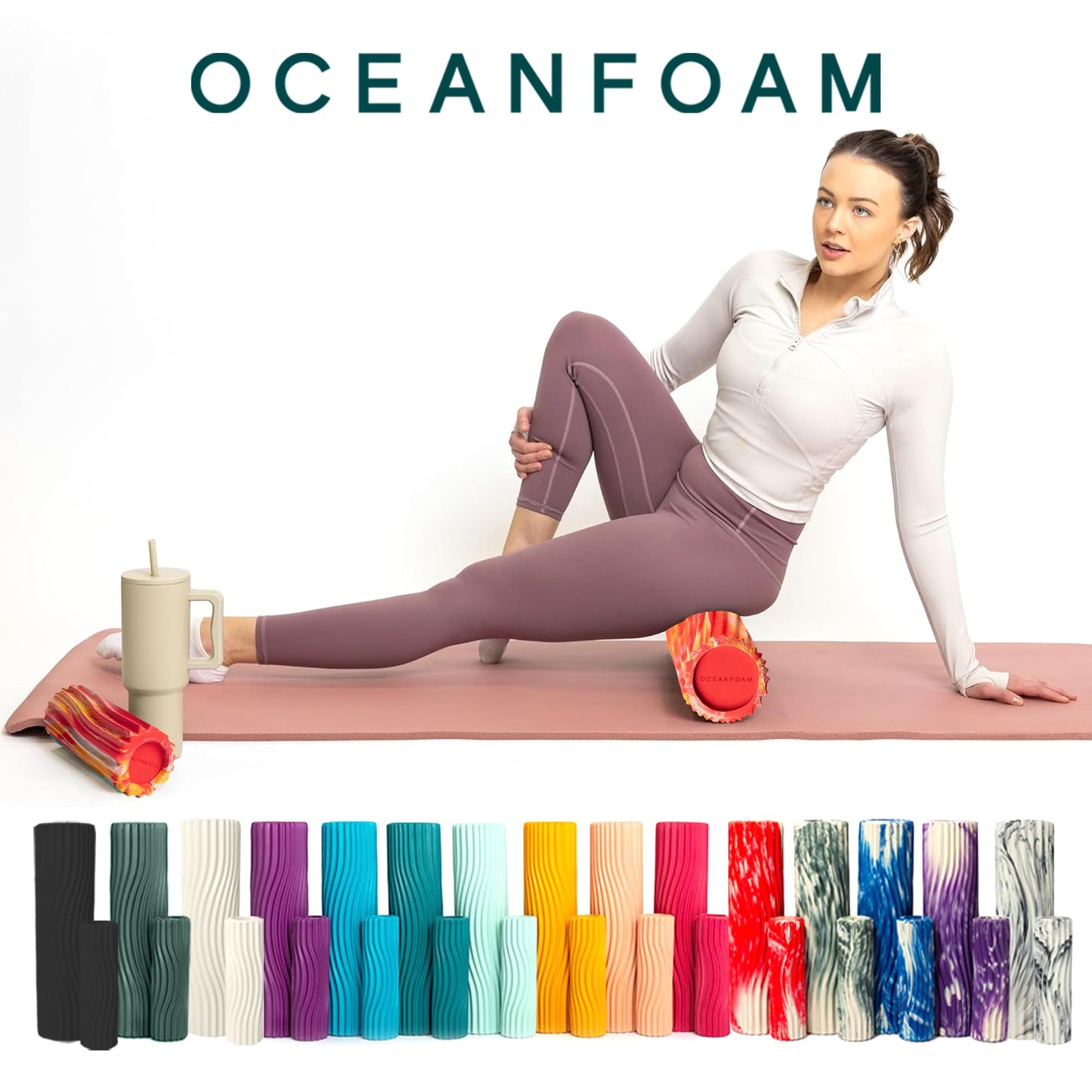 Oceanfoam Tidal Roller - Black Marbled - Muscle Massage Foam Roller for Back Pain & Stretching - Firm and Ergonomic Wide Wave Textured - Yoga, Athletics, & Wellness - Full Size, 20" x 5"
