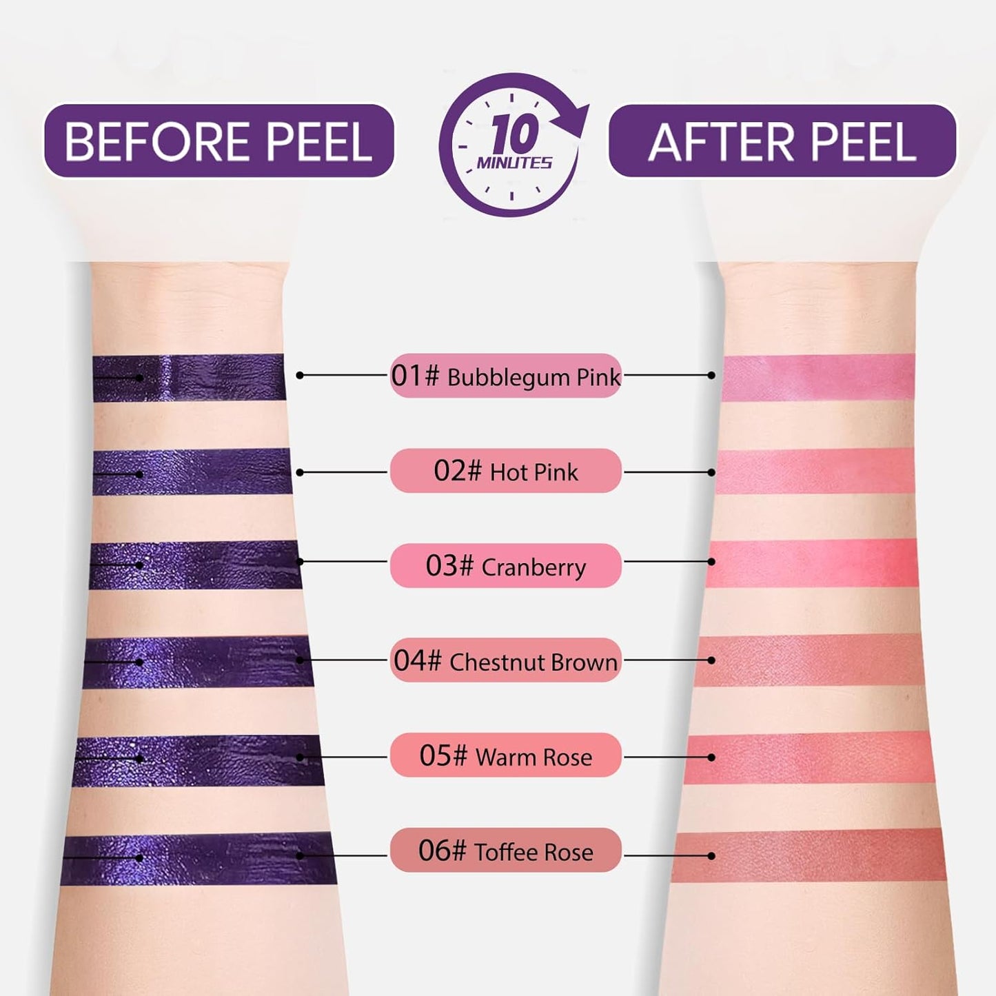 Lip Stain Peel Off, All Day Lip Liner Tint with Tweezer, Long Lasting Waterproof Transfer-Proof, Matte Lip Stains Makeup, Highly Pigmented Color, Bubblegum Pink
