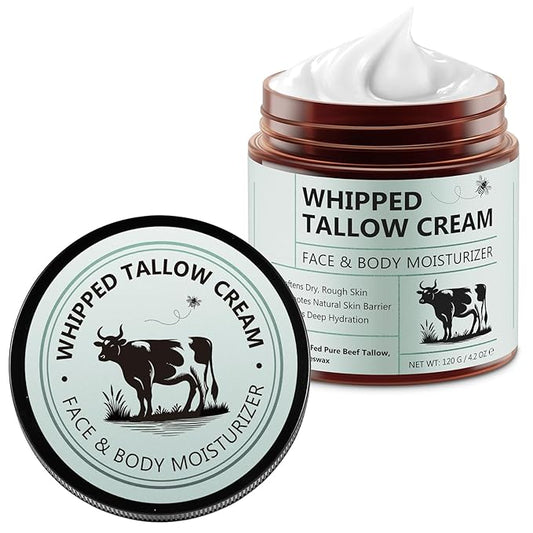 Beef Tallow for Skin, Tallow Face Moisturizer 4.2 Oz, Tallow and Honey Balm, Fast Absorption and Deeply Moisturizing for Face & Body, Organic Grass Fed Beef Tallow with Honey Cream