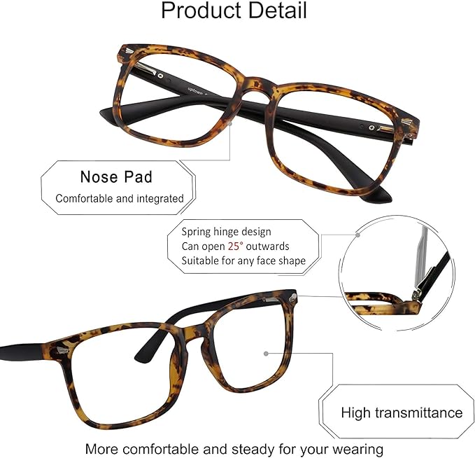 YEIN Bifocal Reading Glasses with Blue Light Blocking Lenses, Bifocal Reader for Women and Men, Vintage Square frame with Spring Hinge (+0.00/+1.00 magnification)