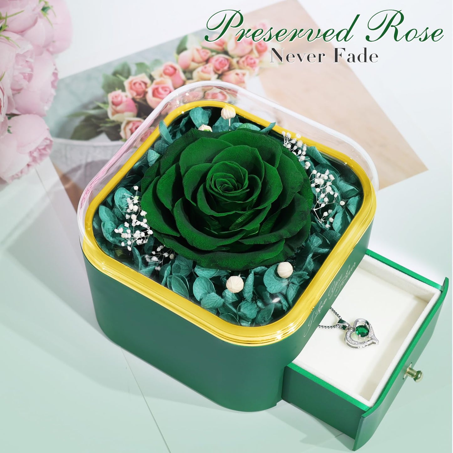 Beferr Valentines Day Gifts for Her Preserved Real Rose with Necklace Eternal Roses Forever Flowers for Delivery Prime Mothers Anniversary Birthday Gifts for Women Mom Grandma Wife Daughter Girlfriend