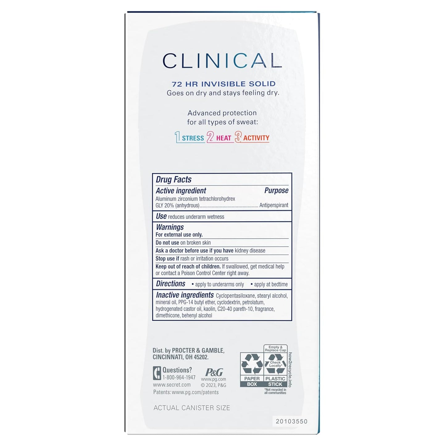 Secret Clinical Strength Antiperspirant | 72Hr Sweat & Odor Protection for Women