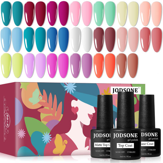 60 PCS Gel Nail Polish Kit | UV Light | Soak-Off Base & Top Coat | For Women