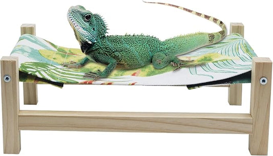 Bearded Dragon Bed, Wooden Reptile Sleeping Hammock, Bearded Dragon Tank Accessories, Habitat Accessories for Leopard Gecko Snake Lizard or Other Small Animal (Green 2, Small)